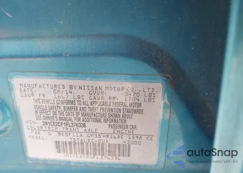 2015 Nissan Versa Note S/S Plus/Sv/Sl/Sr from USA, damaged, VIN 3N1CE2CP1FL376336